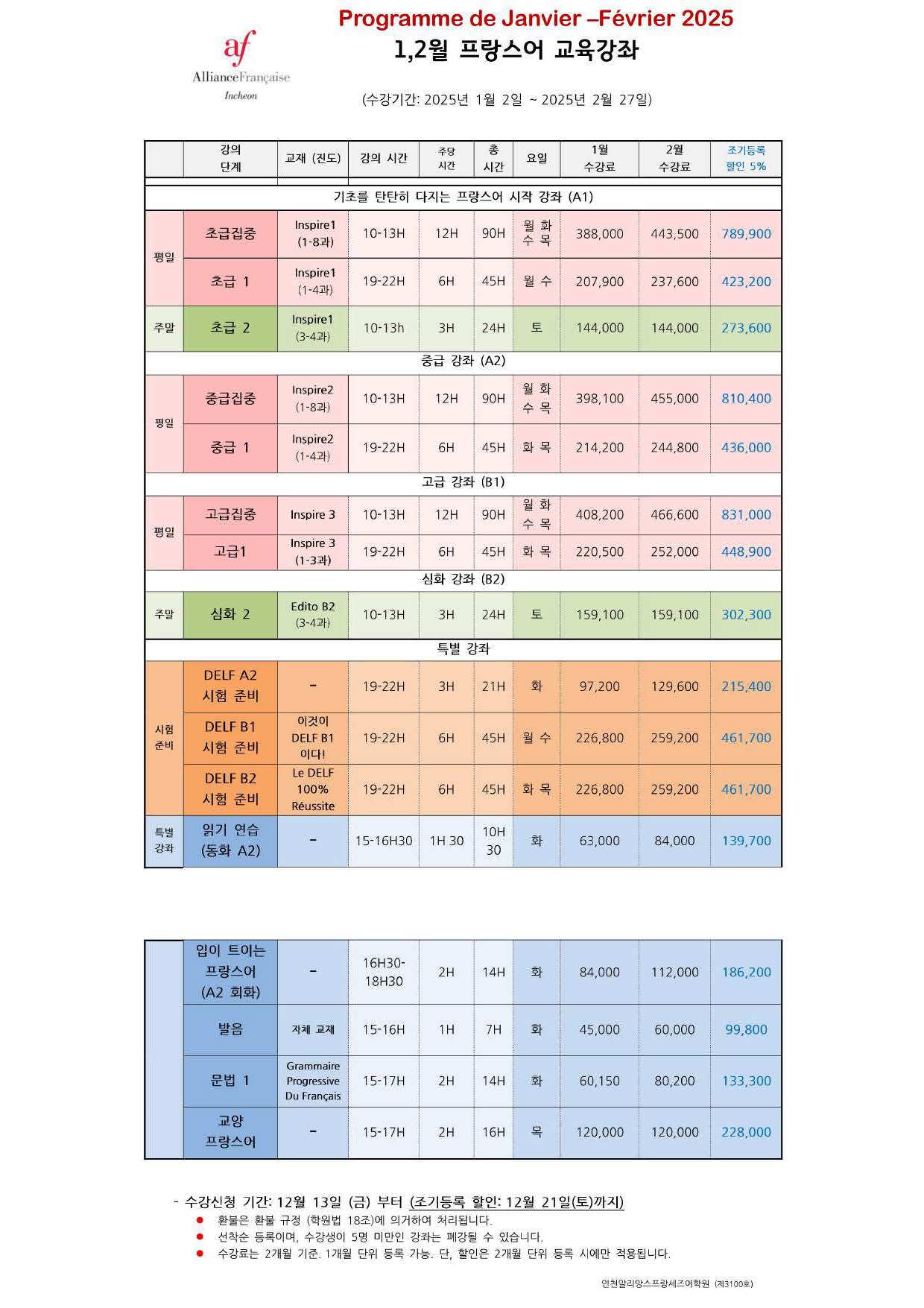 자유게시판 - [안내] 인천 알리앙스프랑세즈 1 ~ 2 월 강좌 안내