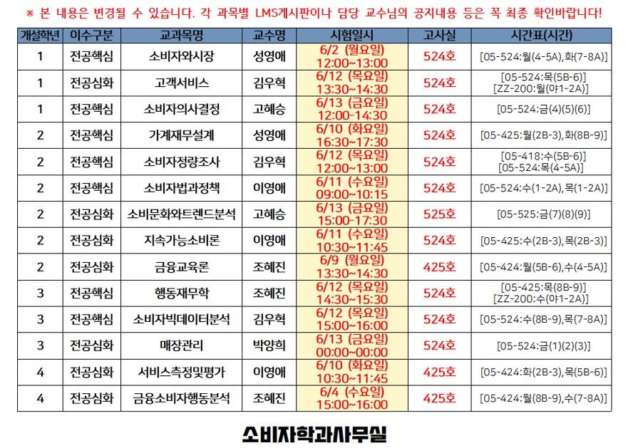 2025-1 기말고사 시간표
