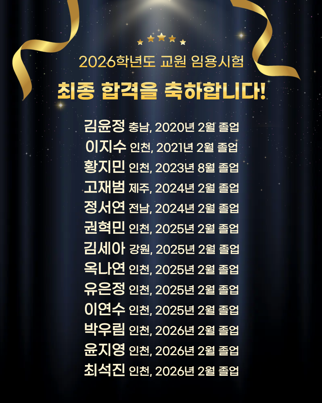 <2026학년도 교원 임용시험 최종합격자 13명> 정원 대비 86% 합격 대표이미지