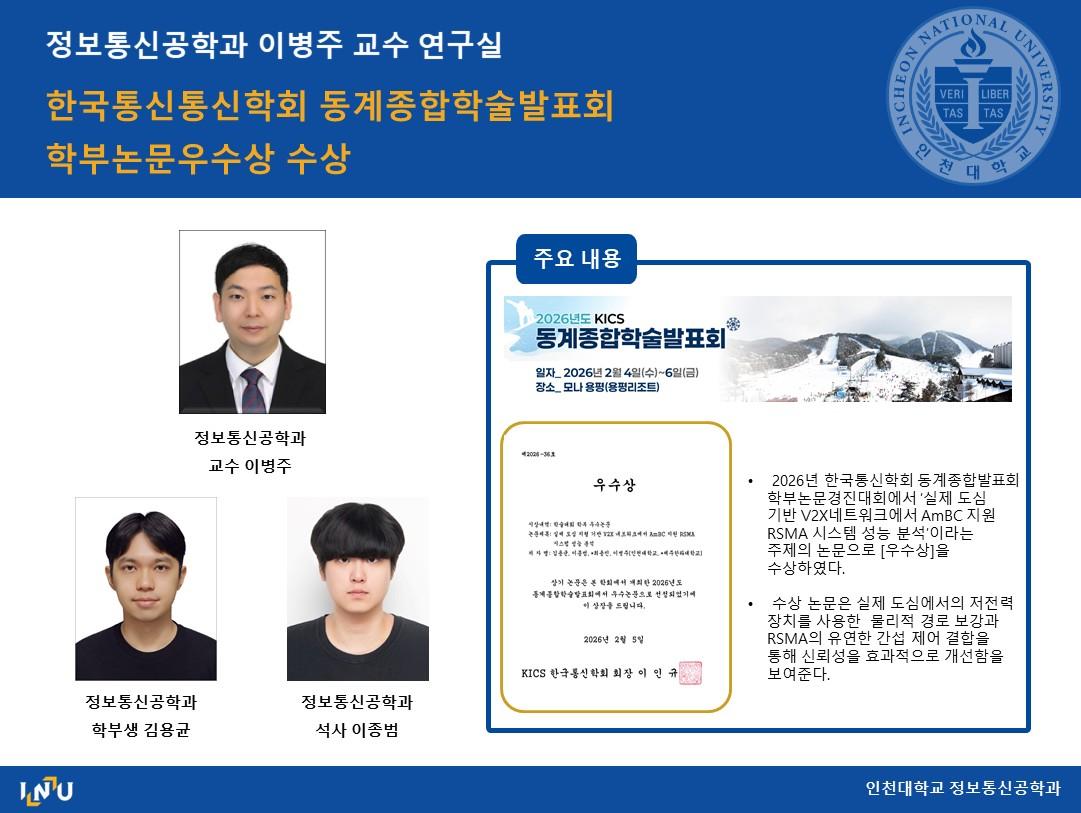 이병주교수 연구실(4학년 김용균, 석사1차 이종범) 한국통신통신학회 동계종합학술발표회 학부논문우수상 수상 대표이미지