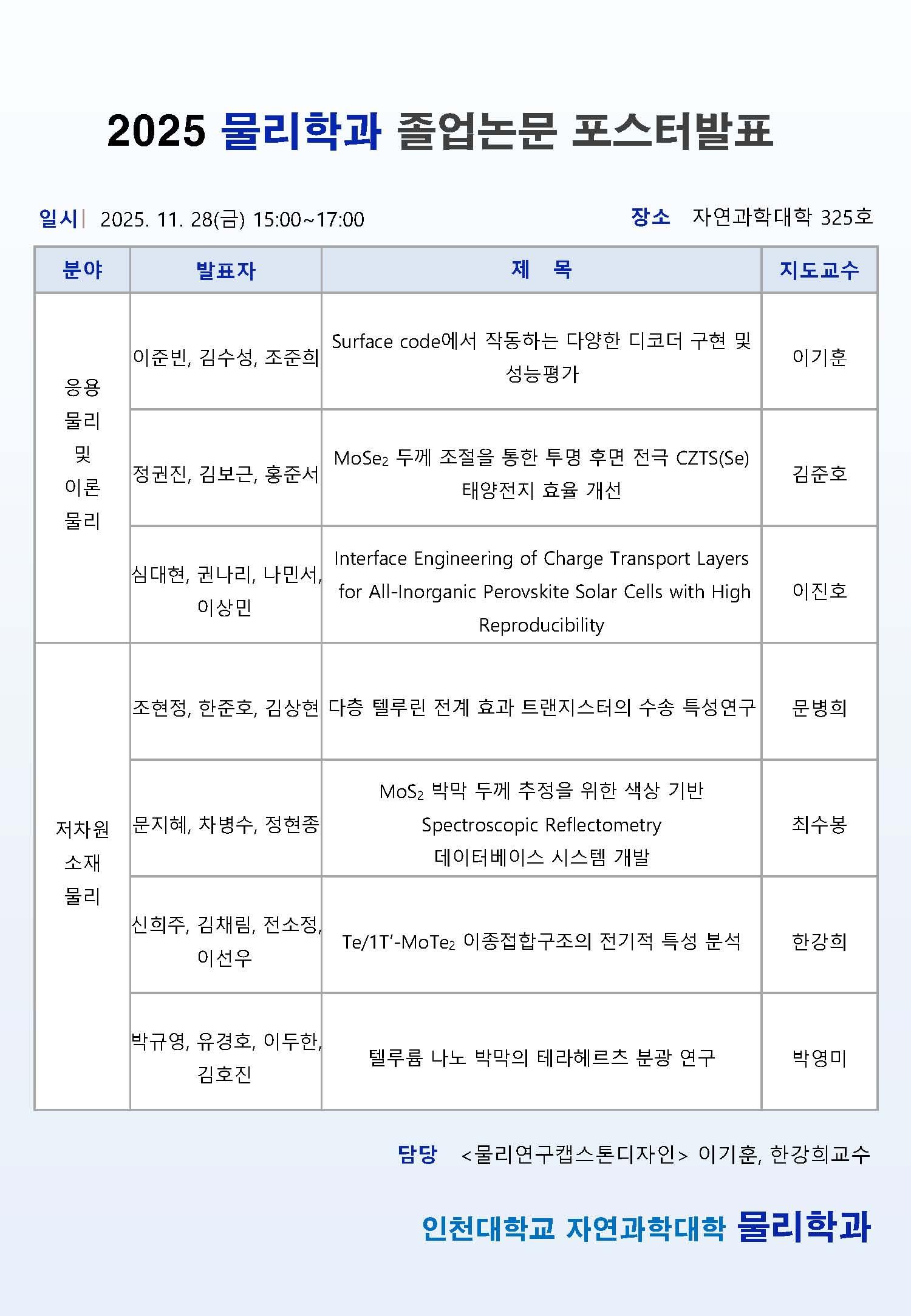 2025 학부 졸업논문 포스터발표 11.28금 대표이미지